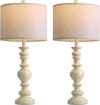 BOBOMOMO 27" Antique White Table Lamps Set of 2, Large Vintage Resin Lamps with Linen Shades, Farmhouse White Lamps for Bedroom, Living Room, or Console Table Elegant Home Décor