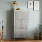 Shoe Cabinet Storage,Modern Freestanding Organizer with 3 Flip Drawers,Narrow Shoe Rack Cabinet for Entryway,Grey
