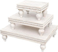 Swallowliving 3 Pcs Set Farmhouse Wood Risers for Display Decorative, Rustic Shabby Chic Tiered Tray for Kitchen Counter, Coffee Bar Table, Dining Room, Wooden Rectangle Beaded Pedestal Stand for Food, White