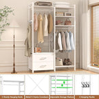 78.7'' Clothes Rack for Hanging Clothes - Reversible Clothing Rack with 2 Drawers, Heavy Duty Garment Racks with Shelves, 6 Tiers Freestanding Portable Closet Wardrobe System with Hanging Hooks, White
