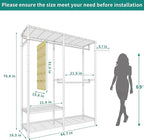 Heavy Duty Garment Rack, Metal Closet Organizers and Storage Clothing Racks 3 Tiers Adjustable Wire Shelving with 2 Hanger Rods and Side Hooks, 44.7" Lx16.5 Wx76.8 H, Max Load 800LBS, White