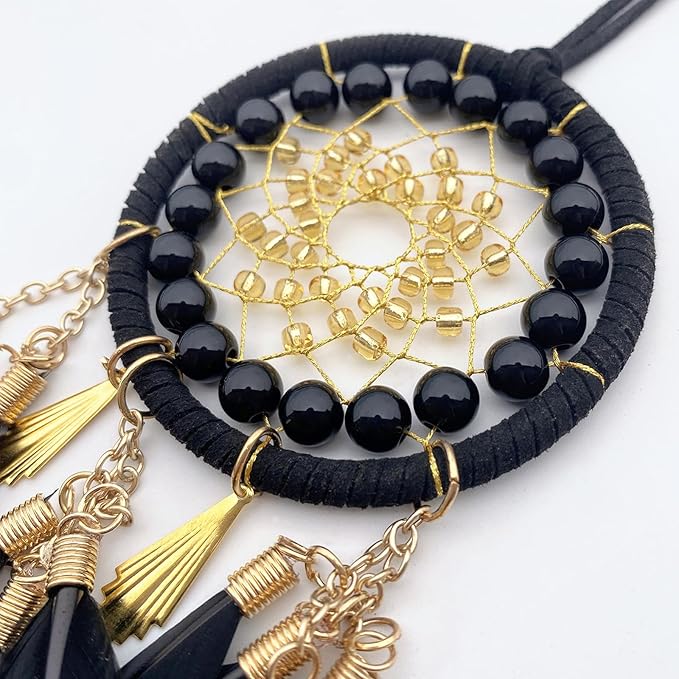 Handmade Small Dream Catcher Black for Car Rear View Mirror Accessories, Jiyamony Hanging Ornaments Car Mirror Hanging Accessories Ornament Decor
