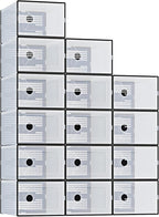 NEWBULIG 15 Pack Clear Shoe Storage Boxes, Shoe Organizer for Closet with Lid, Durable PE Transparent Shoe Containers Ideal for Sneakers, Heels & Boots, Black