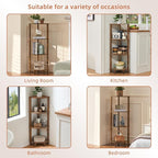 YUFAM 4-Tier Corner Shelf with Sturdy 5-Leg Base, Wooden Corner Bookshelf for Small Spaces, Corner Standing Shelf for Living Room, Bedroom, Office, Brown
