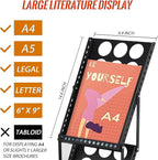 Literature Catalog Rack, Foldable Magazine Brochure Display Stand, Magazine Floor-Standing with Portable Oxford Bag, for Office Store and Exhibition Trade Show (4 Pockets, Black)