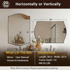 ANDY STAR 26"x38" Scalloped Mirror for Bathroom，Brushed Nickel Rectangle Wall Mirror with Curved Edge Stainless Steel Metal Frame, Wall-Mounted Mirror for Bathroom, Entryway, Living Room
