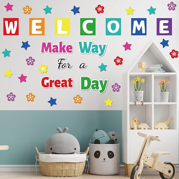 Classroom Bulletin Board Decoration Set Welcome Banner Wall Door Decor Colorful Classroom Decorations for Kindergarten Preschool Elementary Middle School (Welcome, Make Way for a Great Day)