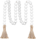 Meplait 39in Wood Bead Garland Farmhouse with Tassels,Versatile Prayer Beads Boho Chic Wall Hanging Home Decor (White)