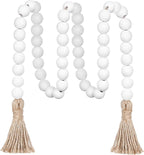 Meplait 39in Wood Bead Garland Farmhouse with Tassels,Versatile Prayer Beads Boho Chic Wall Hanging Home Decor (White)