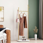 DR.IRON Gold Clothing Racks with Marble Base Modern Coat Racks Freestanding Gold Clothes Rack with Shelves for Bedroom Heavy Duty Garment Racks in Hallway, Entryway