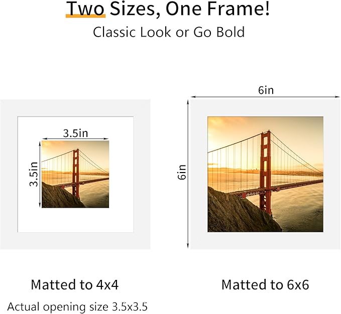 6x6 Picture Frame 3 Pack - White Poster Frame Display Pictures 4x4 with Mat or 6 x 6 Without Mat for Wall Hanging Horizontal and Vertical