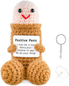 Handmade Positive Crochet Gift with Emotional Support Message Card for Men Women Coworkers,Funny Office Home Desk Decor (Brown Doll Without Glasses)