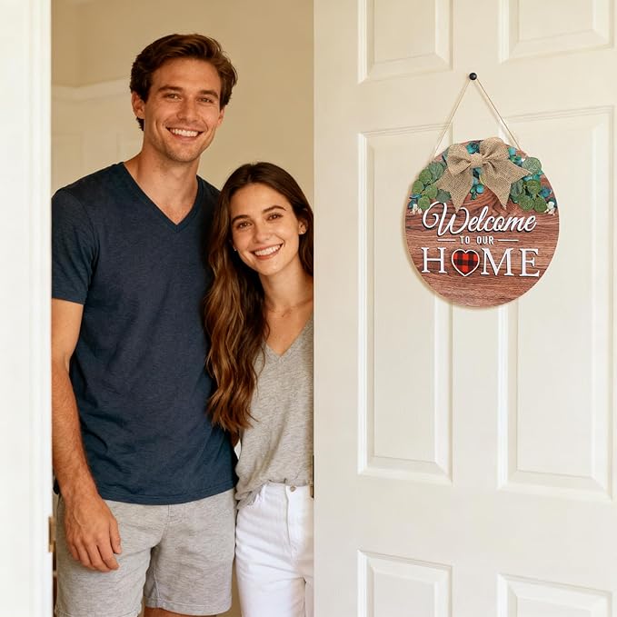 Giftgarden Welcome Home Sign for Front Door with 14 Changeable Icons, Seasonal Door Wreaths Outdoor Porch Decor, All Season Holiday Housewarming Gift