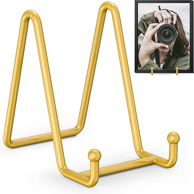 TR-LIFE 4 Pack 4.5 Inch Display Stands - Holder Stand for Picture, Decorative Plate, Photo Easel, Tabletop Art (Gold)