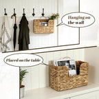 Hanging Magazine Basket for Mail Book File - Woven Wall Magazine Holder Storage for bathroom Kitchen Office - Water Hyacinth Farmhouse Storage