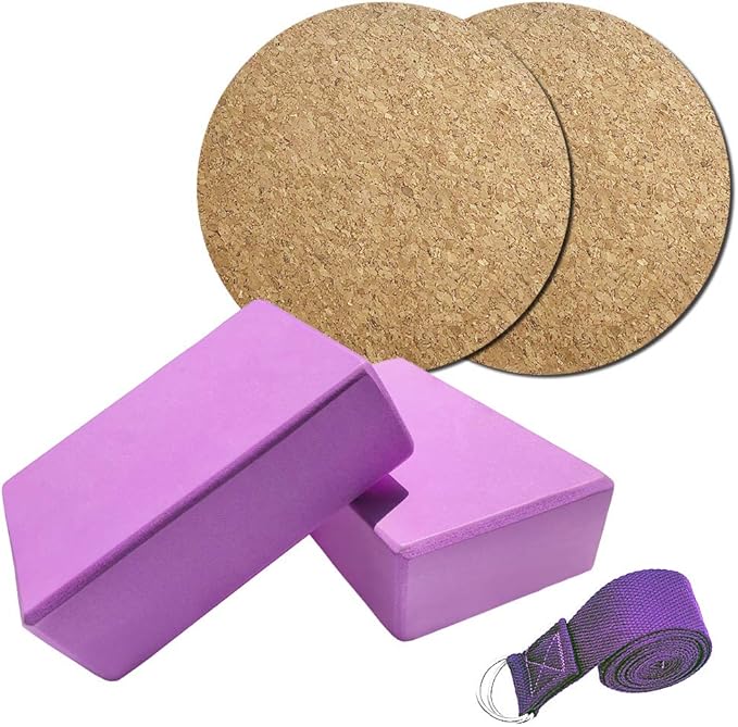 5 Piece Yoga Equipment Set EVA Blocks Cotton Stretching Strap Non Slip Knee Pad Pilates Fitness Kit