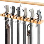 Wooden Belt Hanger for Closet 2-in-1 Wall Mount Belt Organizer Holder for Closet Organizer Storage, Ratchet Belt Rack Closet Accessories with 12 Slots & 11 Hooks