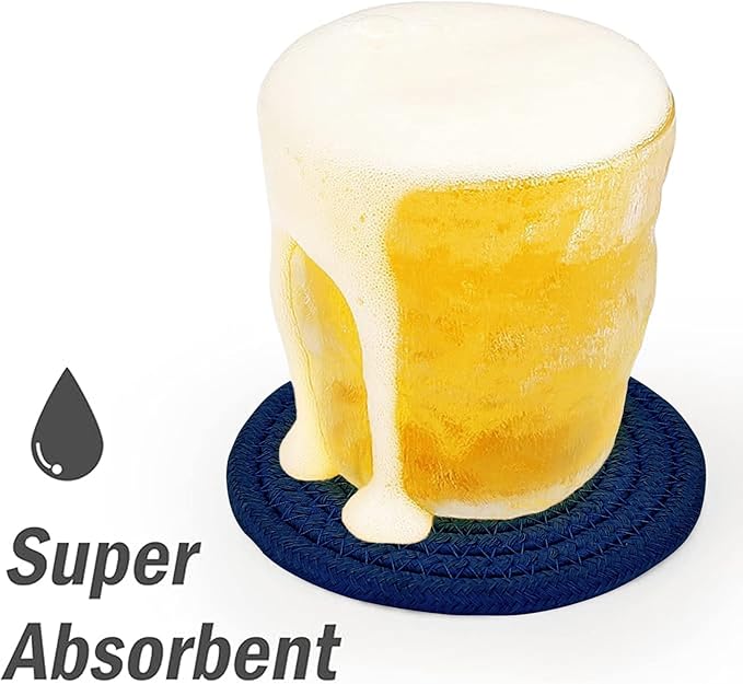 ABenkle 8 Pcs Drink Coasters with Holder, Cotton Woven Absorbent Coasters for Drinks, Minimalist Home Decor Coaster Set for Wooden Tabletop Protection Table, 4.3 inches