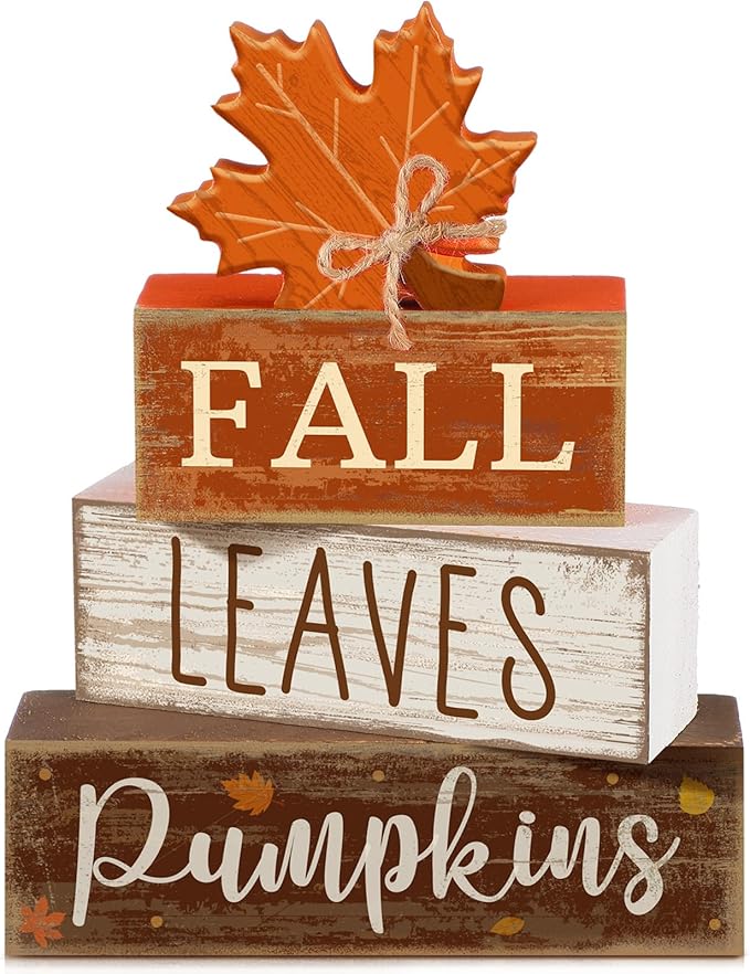 Lineshading 4 Pcs Fall Decoration for Home Wooden Maple Leaf Thanksgiving Table Centerpiece Rustic Thanksgiving Tiered Tray Decor Decorative Fall Leaves Block Signs Farmhouse Autumn Decor for Kitchen