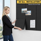 Large Cork Bulletin Board Wall - 48" x 36" Felt Pin Board TSJ OFFICE 12 Pack Tiles Set with 50 Pushpins & Safe Removable Adhesive Tabs, Corkboard for Office Home Office Decor Classroom Display - Black