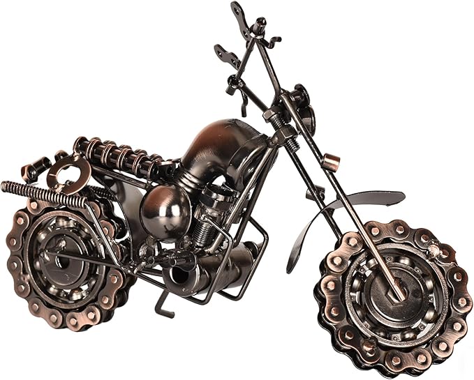 Metal Motorcycle Model - Collectible Moto Decor, Ideal Motorcycle Gifts for Men, Handcrafted Metal Replica for Study/Office/Living Room Decoration (Copper-Oversized)