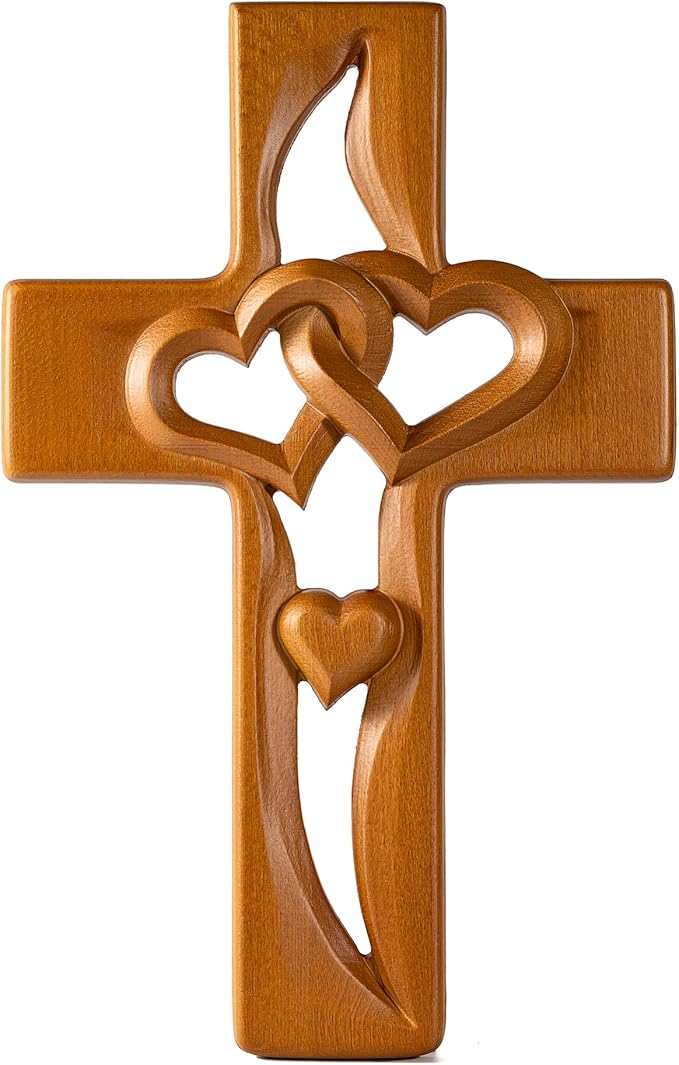 BGCOPPER Marriage Cross for Wall Love Wall Decor, Handmade Wooden Intertwined Heart Wall Cross for Wedding Valentine Christmas Gift (Wood, 10 Inch)