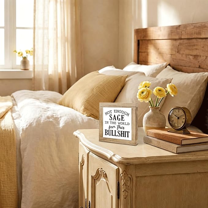 Funny Home Sign, Wood Box Sign, Not Enough Sage In The World For This Bullshit, Gag Sage Signs, Gag Inspirational Wood Box Desktop Decoration, Funny Farmhouse Home Office Decor