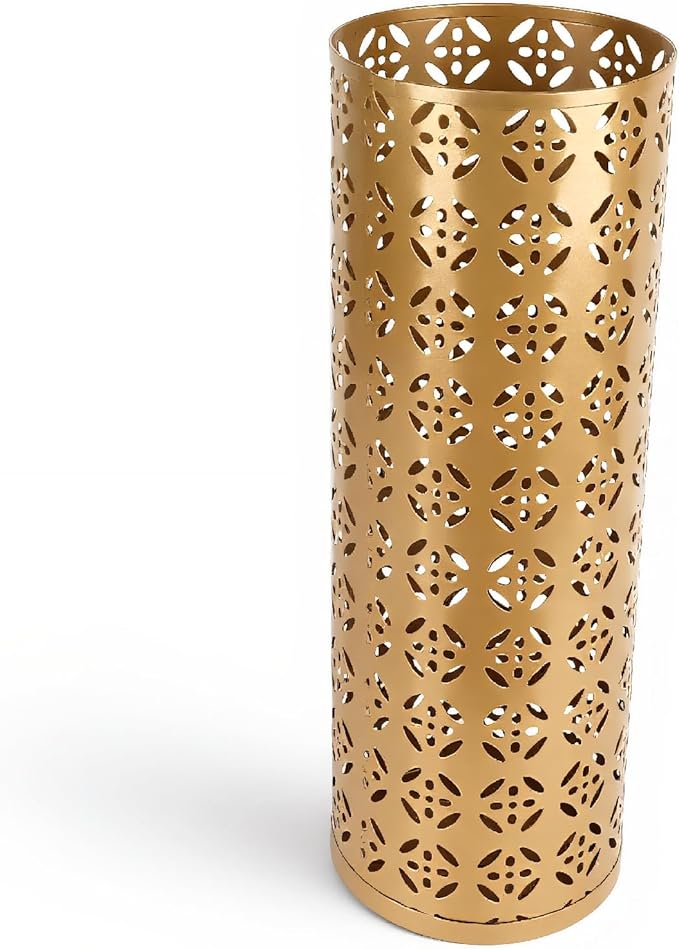Umbrella Stand, Umbrella Holder for Entryway, Round Proof Hollow Metal Umbrella Holder Bin for Home Entryway (Gold)