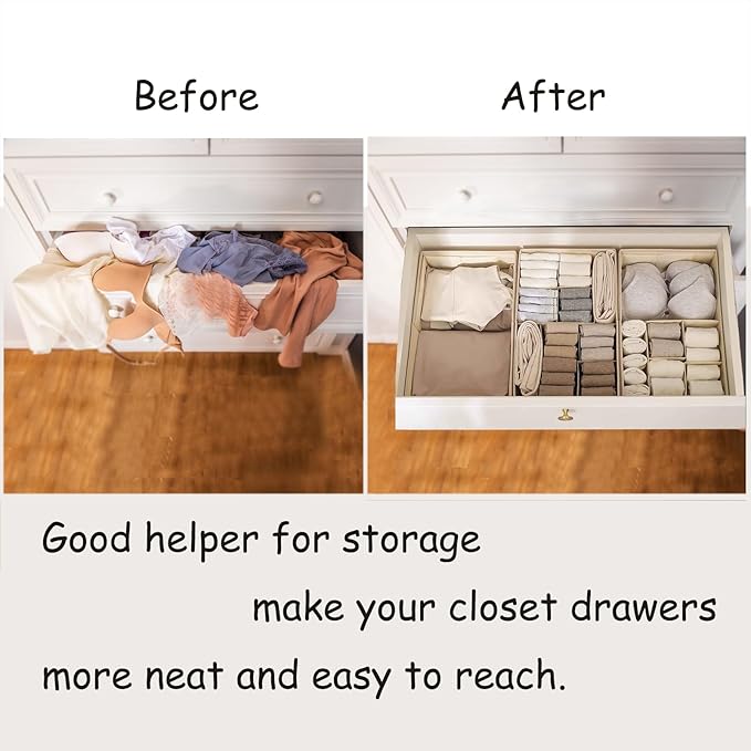 Drawer Organizer Clothes, Adjustable Dividers and Can Change the Size of the Dividers According , Can be Used in the Bedroom, Nursery and Closet Organizer or Storage, Underwear, Socks (Grey, Small)