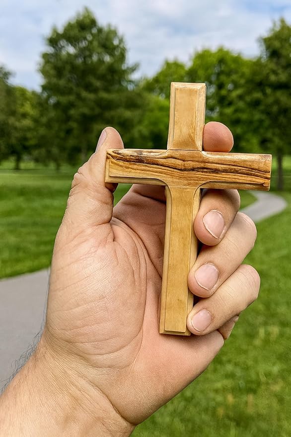 Zuluf Bethlehem Olive Wood Wall Cross | 4.7" Handmade Christian & Catholic Decor Christmas Wall Hanging Gift | Religious Spiritual Jesus Small Wooden Cross for Wall Decor cruz de madera pequeña