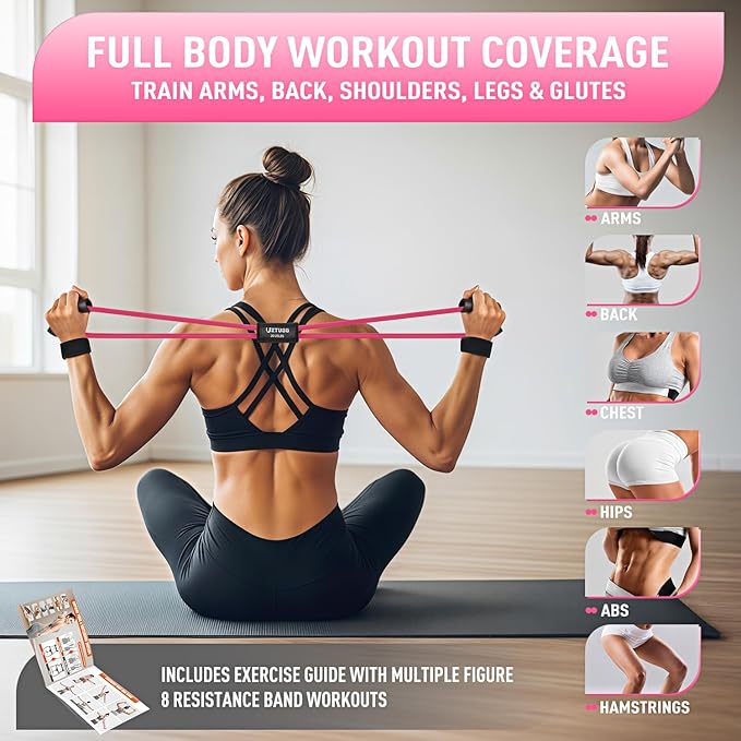 Figure 8 Resistance Bands for Arm, Back, 3 Level Latex Heavy Exercise Bands with Handles for Strength Training, Full Body Workout, Physical Therapy, Pilates, Yoga, Home Gym Equipment for Women