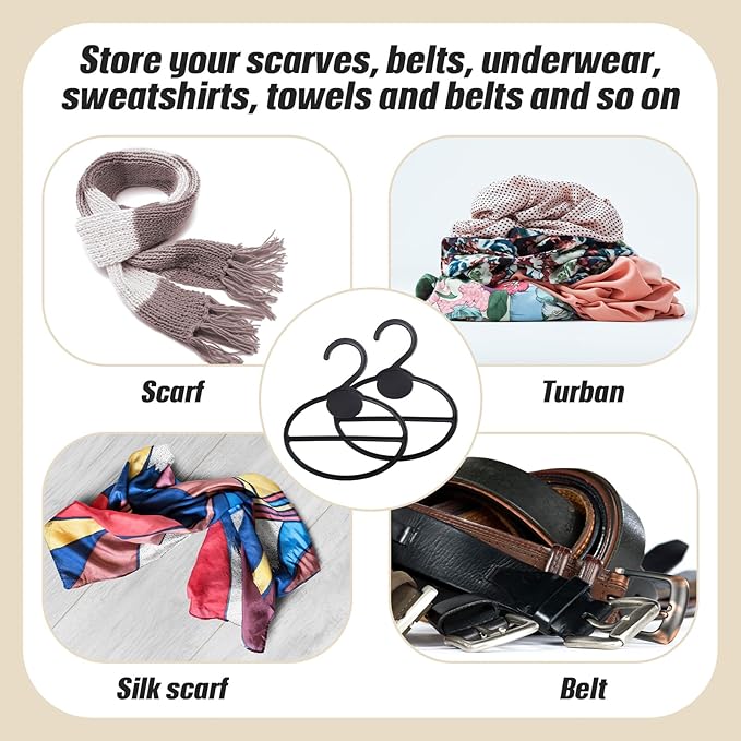 25 Pcs Scarf Hanger Plastic Holder Organizer Space Saving Scarf Organizer Clothes Hanger for Scarves Headscarves Clothing Sorting Storing (Black)