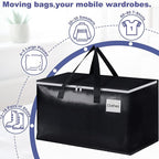 StorageRight Heavy Duty Moving Boxes-Moving Bags with Zipper, Reinforced Handles and Tag Pocket-Collapsible Moving Supplies-Totes for Storage Great for moving, Storage and Travel 93L(Black-4 Pack)