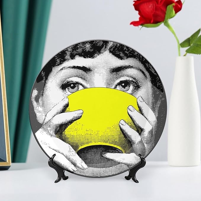 Lina Cavalieri Plate, Wall Decorative Plate, Mysterious Face Plate Wall Hanging Decoration,Including Bracket and Special Spring Hook, 10inch, Style7