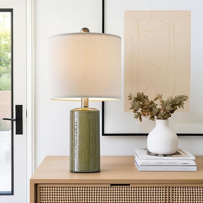 G-SAFAVA 20.25" Small Table Lamps Set of 2 Modern Ceramic Lamps for Living Room Farmhouse Bedside Lamps Boho Lamps for Night Stands Green Bedroom Lamps Side Table Lamps End Table Lamps
