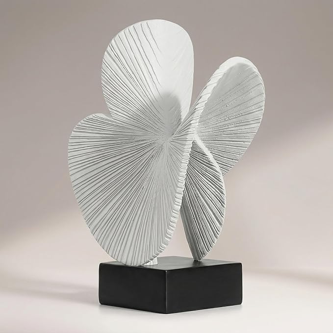 Minimalist Gray Sculpture Home Decor, Nature Inspired Decorative Statue with Black Base - Contemporary Desk Art Decor for Tabletop, Living Room, Shelf, Office - Unique Housewarming Gift
