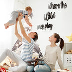 Kigley 5 Pcs Playroom Wall Decor 15.4" x 18" 3D Where The Wild Ones Play Nursery Sign Wooden Wall Art Decoration for Kids Toddler Room Decor Boys and Girls Kindergarten Bedroom Word Sign (Black)