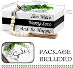 Capoda 3 Pcs Decorative Books for Home Decor Farmhouse Faux Stacked Books Wooden Rustic Table Decor with Bead Garland Twine Ribbon Faux Leaf for Table (Smile)