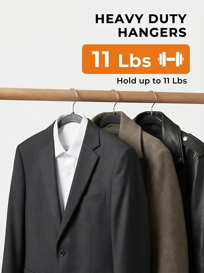 Smarter Plastic Hangers 200 Pack - Thin Hangers Non-Velvet with 360° Swivel Chrome Hook & Notches, Sweater Hanger No Shoulder Bump - Ideal for Dresses, Coats, Shirt, Jacket, Sweater - Black