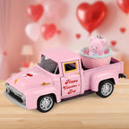 Hxezoc Pink Truck Decor Vintage Metal Truck with Pink Flower Basket Ornament Valentine's Day Farmhouse Tabletop Mantle Decoration for Home Kitchen Office Valentine's Day Theme Party Supplies