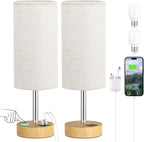 Touch Bedside Lamps Set of 2 - 3 Way Dimmable Table Lamps for Bedroom, Nightstand Lamp with Wooden Charging Station for Kids Room Dorm, Small Desk Lamp for Living Room, Office, Kids Room, Nursery