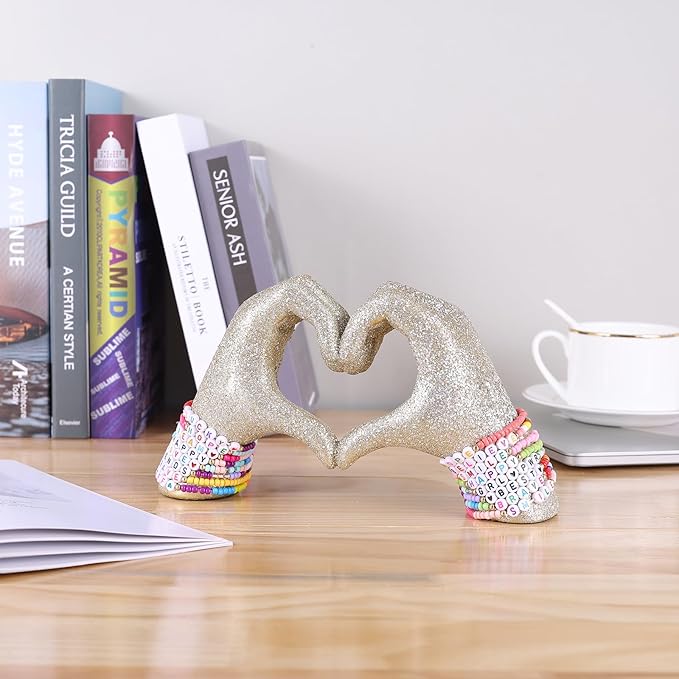 Heart Hand Sculpture, Champagne Gold Home Decor Aesthetics for Shelves on Coffee Table Dining Table Centerpiece, Birthday Gifts and Memorial Gifts for Women, Girlfriend Girls Mom.