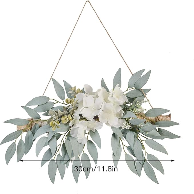Artificial Flower Swag, 11.8in Eucalyptus Swags with White Flowers Handmade Greenery Hanging Decoration Swag for Wedding Arch Home Decor, Green, 210320XU03-7852-1500036402