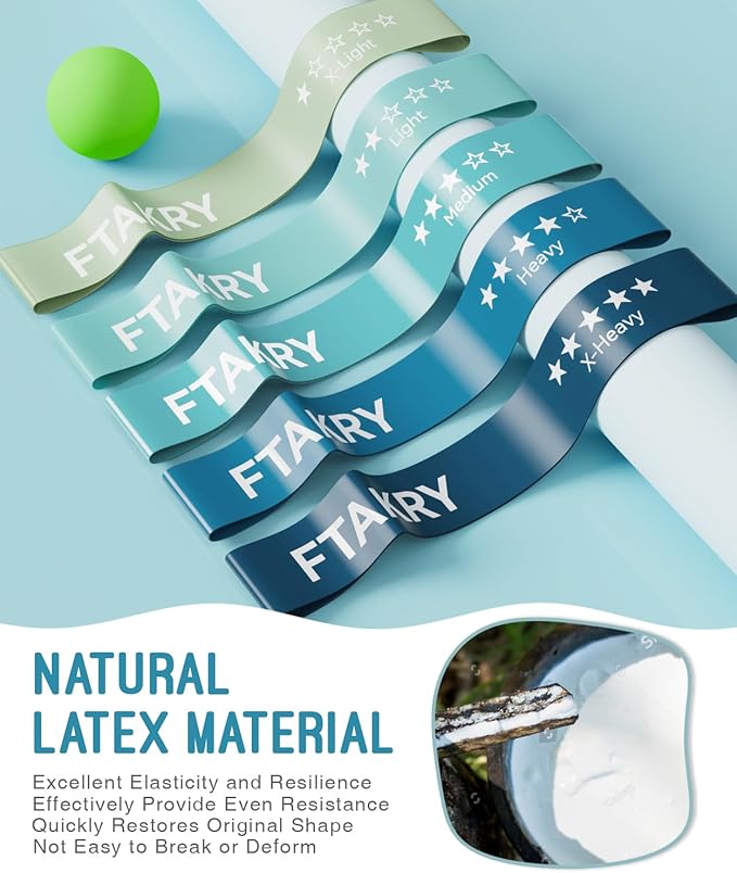 Resistance Bands for Working Out, Exercise Bands with 5 Resistance Levels, Natural Latex Resistance Bands Designed for Home Fitness, Strength Training and Flexibility Exercises