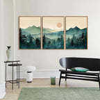 SIGNINART Large Boho Mountain Framed Canvas Wall Art Set, Nature Pine Tree Wall Painting, Abstract Foggy Forest Wall Decor, Modern Sunrise Art Prints for Bedroom Living Room and Office - 24"x36"x3