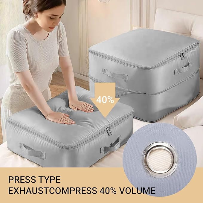 3 PCS XL Ultra Space Saving Compression Organizer space saver bags Space Saving bags for storage clothes, blankets, Comforters, Bedding Sets (Gray, 21.3 x 23.6 x 16.5 inches)