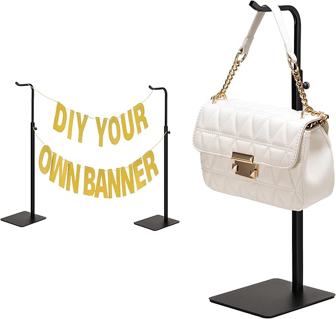 pickpiff Adjustable Purse Display Stands - Black Tabletop Display Holder for Handbags, Wreaths and Banners, for Home Closets, Retail Displays and Vendor Booths (3-Pack)