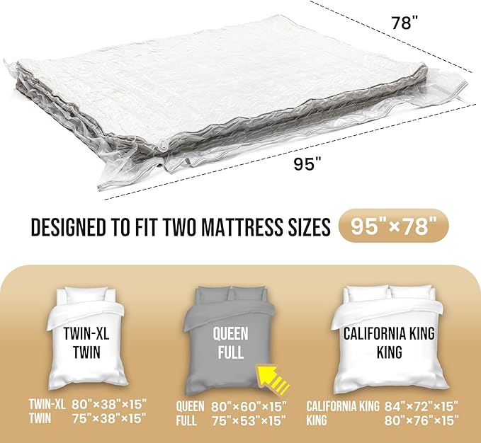 TAILI Mattress Vacuum Storage Bag, Full/Queen Mattress Vacuum Bag with 4 Straps, Sealable Bag for Memory Foam, Latex, Easy Moving, Transport and Storage
