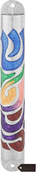 Matashi Hand Painted Multi Color Enamel 6 inch Mezuzah Embellished with Hebrew Shin Home Door Wall Decor Home Décor Jewish Holiday Housewarming Present House Blessing Gift for Holiday Festival