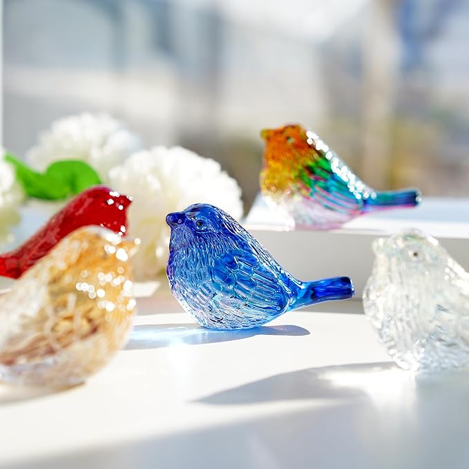 H&D HYALINE & DORA 3" Blue Glass Bird Figurine Miniature Blown Glass Birds Bird Gifts for Bird Lovers Women Men Animals Collectible Figurines for Desk Table Decor(Set of 2)